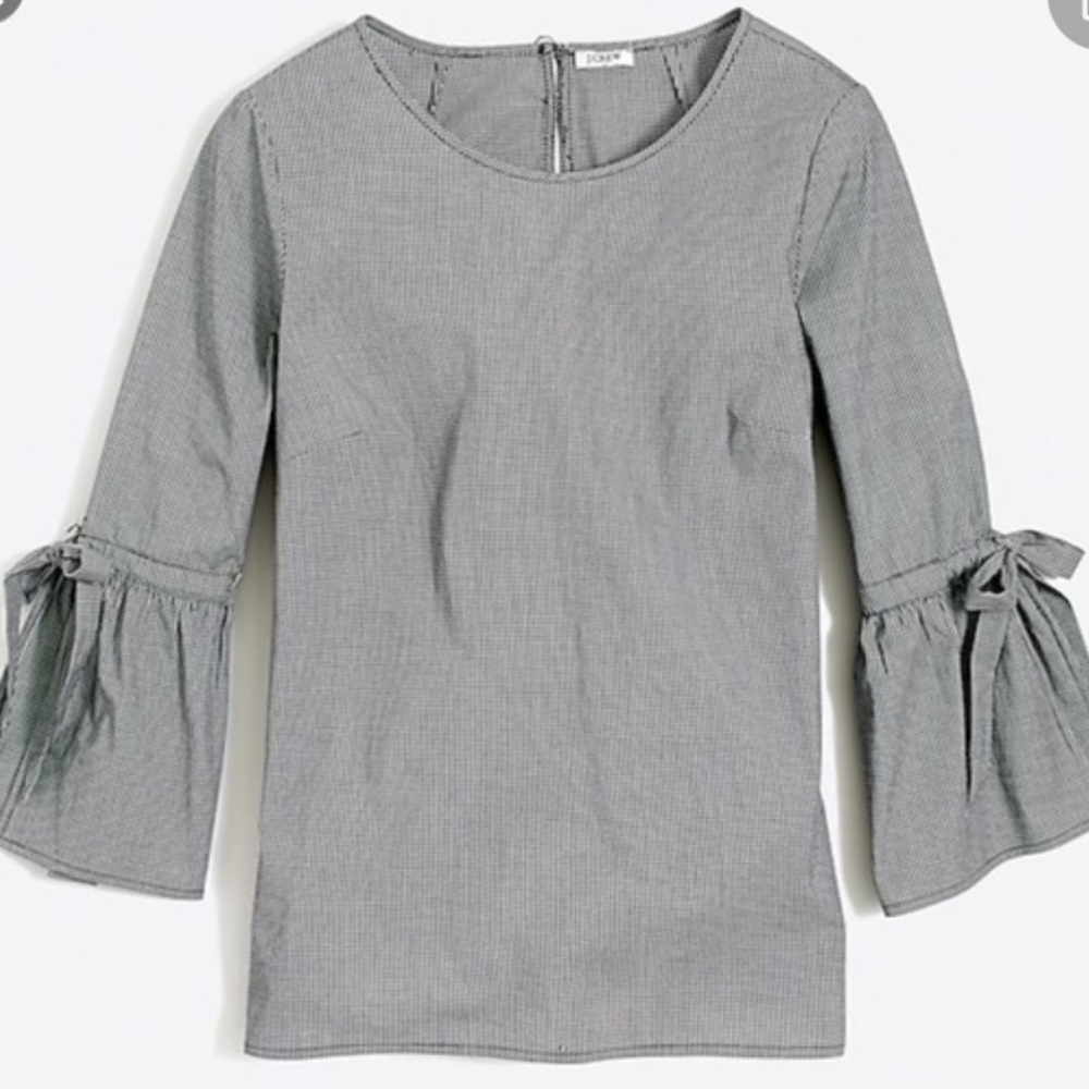 J. Crew Factory Micro Gingham Bow Sleeve Top